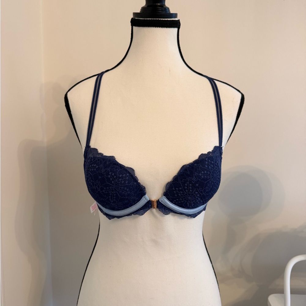 32 B Women's “PINK” Navy Lace Push-Up Bra